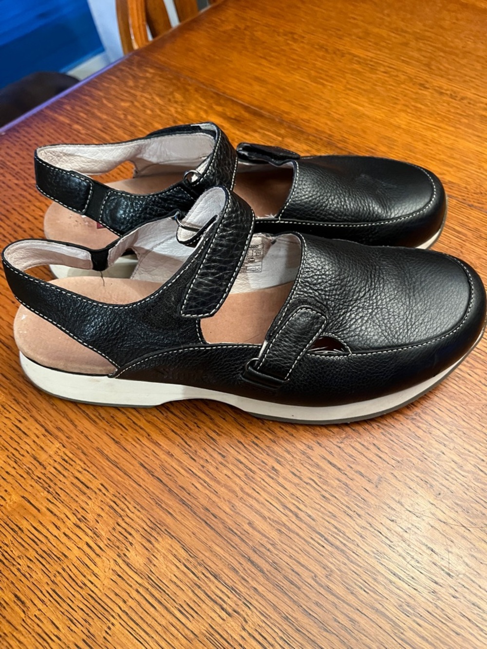 Simple Black Leather Slingback Clog Sandal, size 10